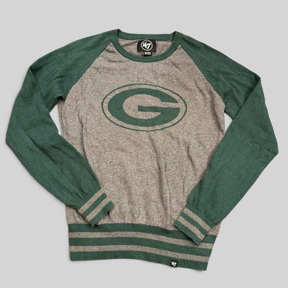 '47 Green Bay Packers Sweater Grey Green Colorblock NFL Crewneck Women's M